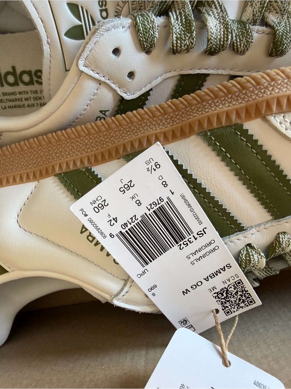 adidas Samba Sneakers - White with Olive and Gum - Picture 6 of 6